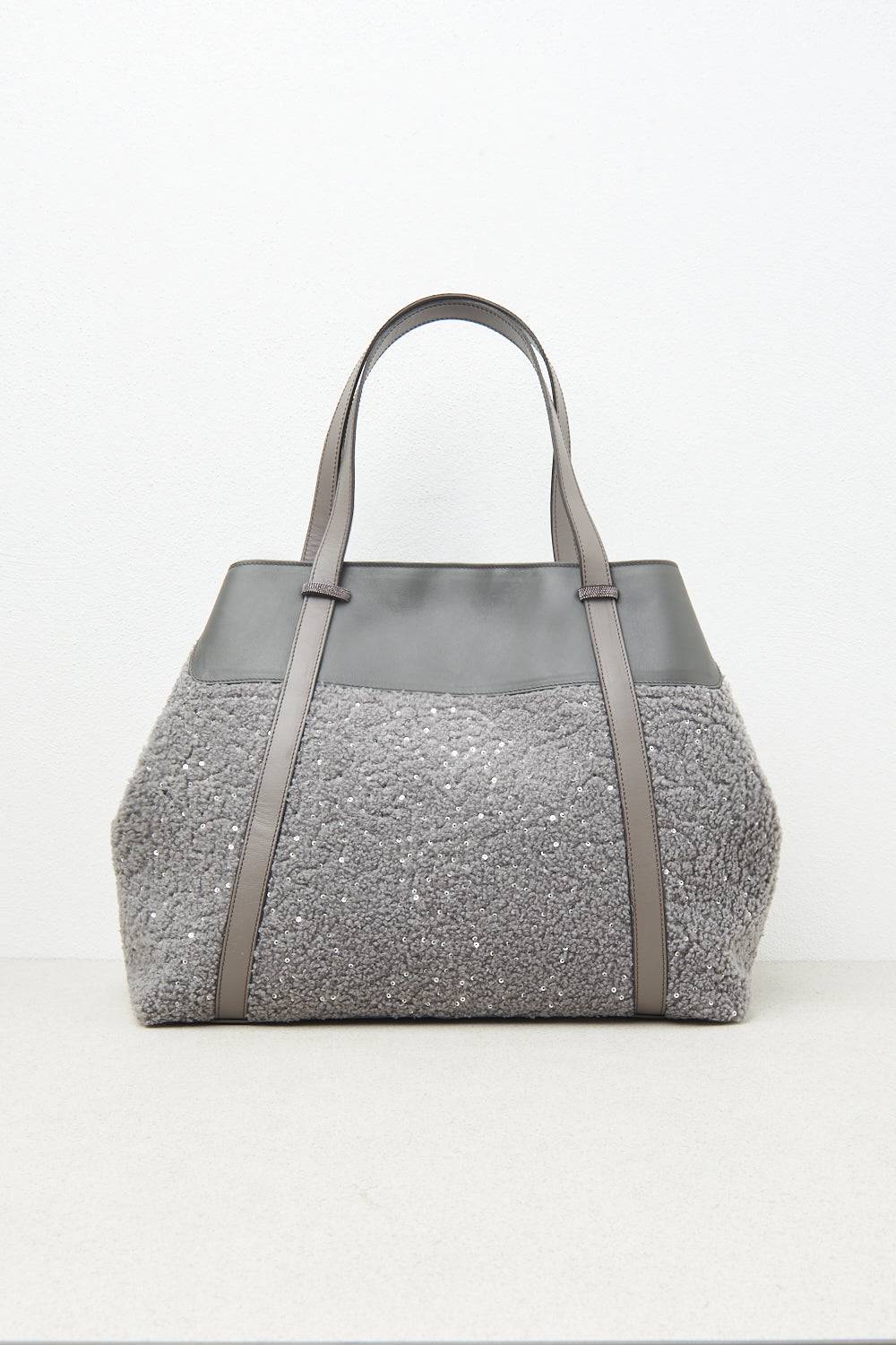 Peserico Borsa shopping in eco-pelliccia con paillettes e Punto Luce Vendite Flash