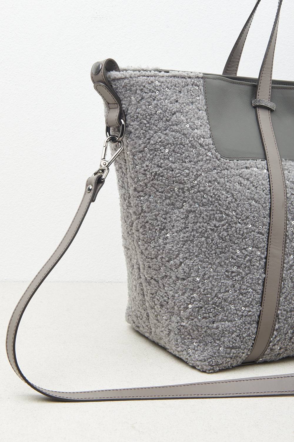 Peserico Borsa shopping in eco-pelliccia con paillettes e Punto Luce Vendite Flash
