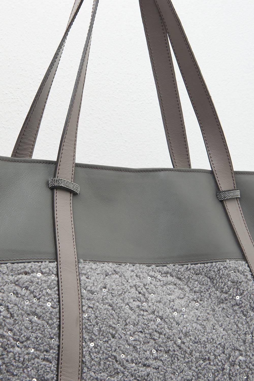 Peserico Borsa shopping in eco-pelliccia con paillettes e Punto Luce Vendite Flash