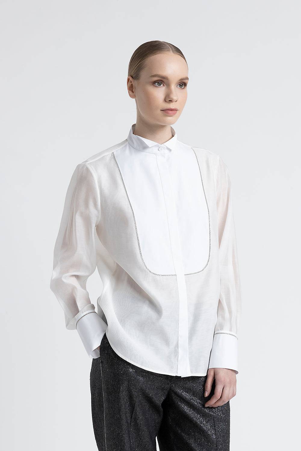 Peserico Camicia in cotone e seta con collo a smoking Nuova