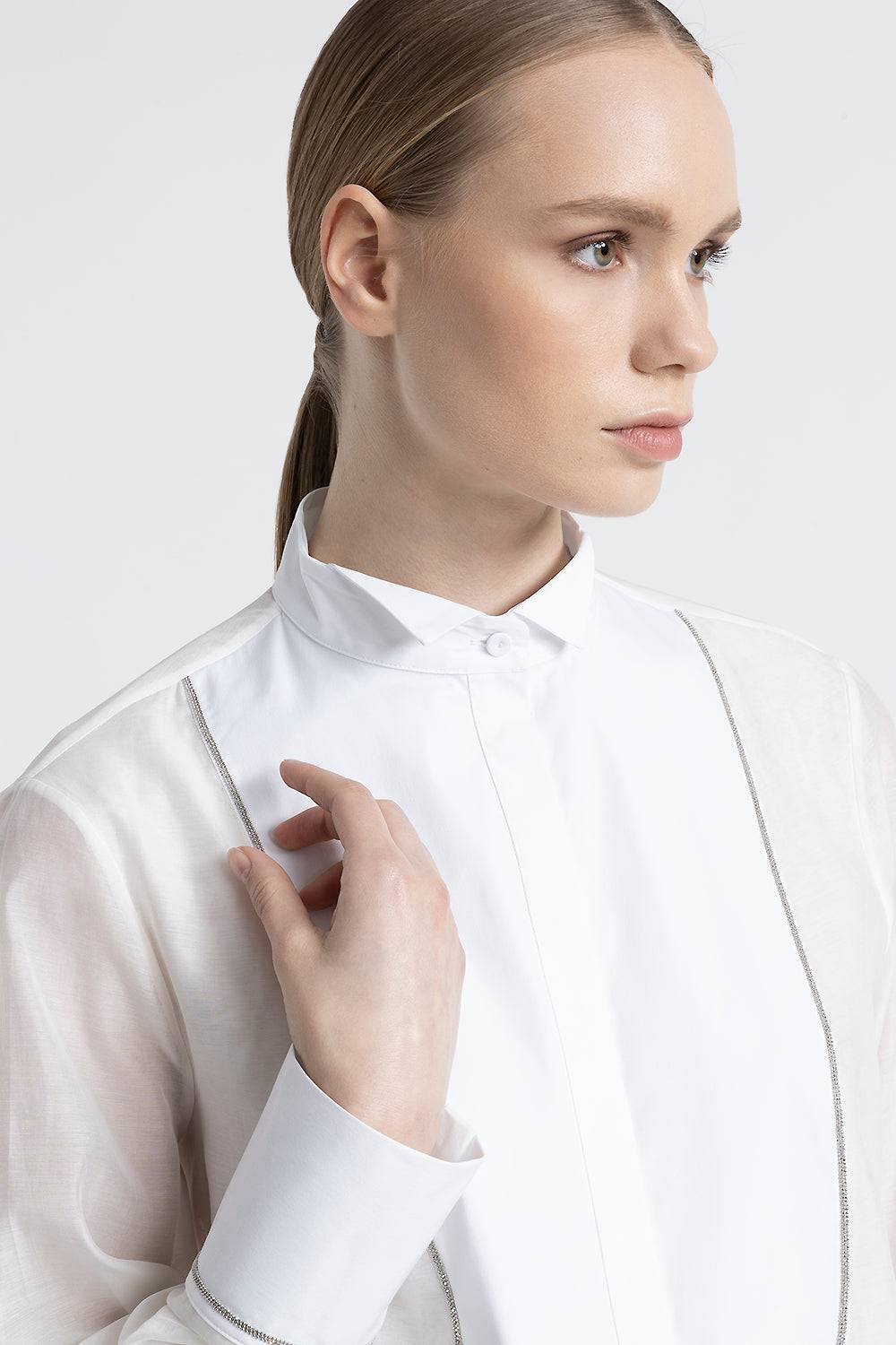 Peserico Camicia in cotone e seta con collo a smoking Nuova