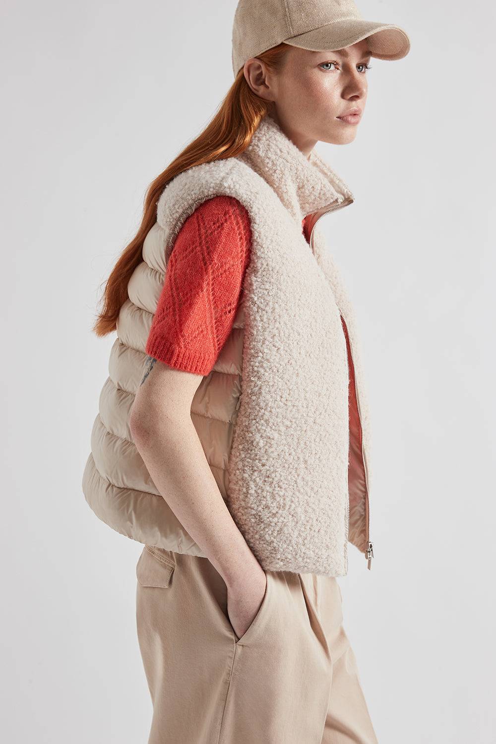 Peserico Gilet in piuma e panno bouclé di lana vergine e alpaca Acquista Ora