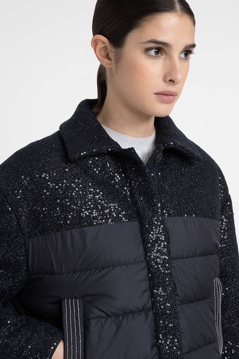 Peserico Piumino in panno lurex con paillettes Presa