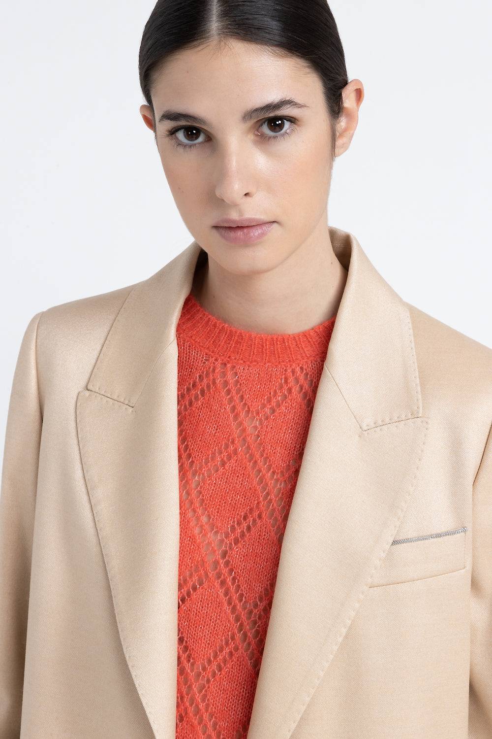 Peserico Blazer monopetto in flanella jaspé di lana e viscosa lucida Negozi Online