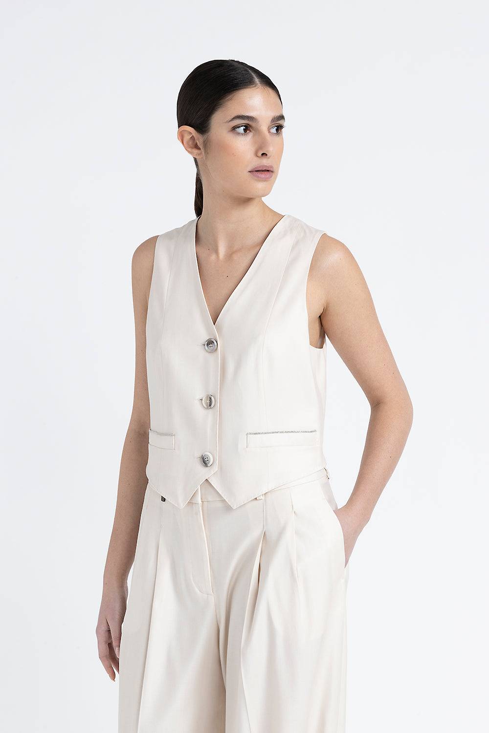 Peserico Gilet monopetto tre bottoni in twill di lana viscosa Promozione Limitata