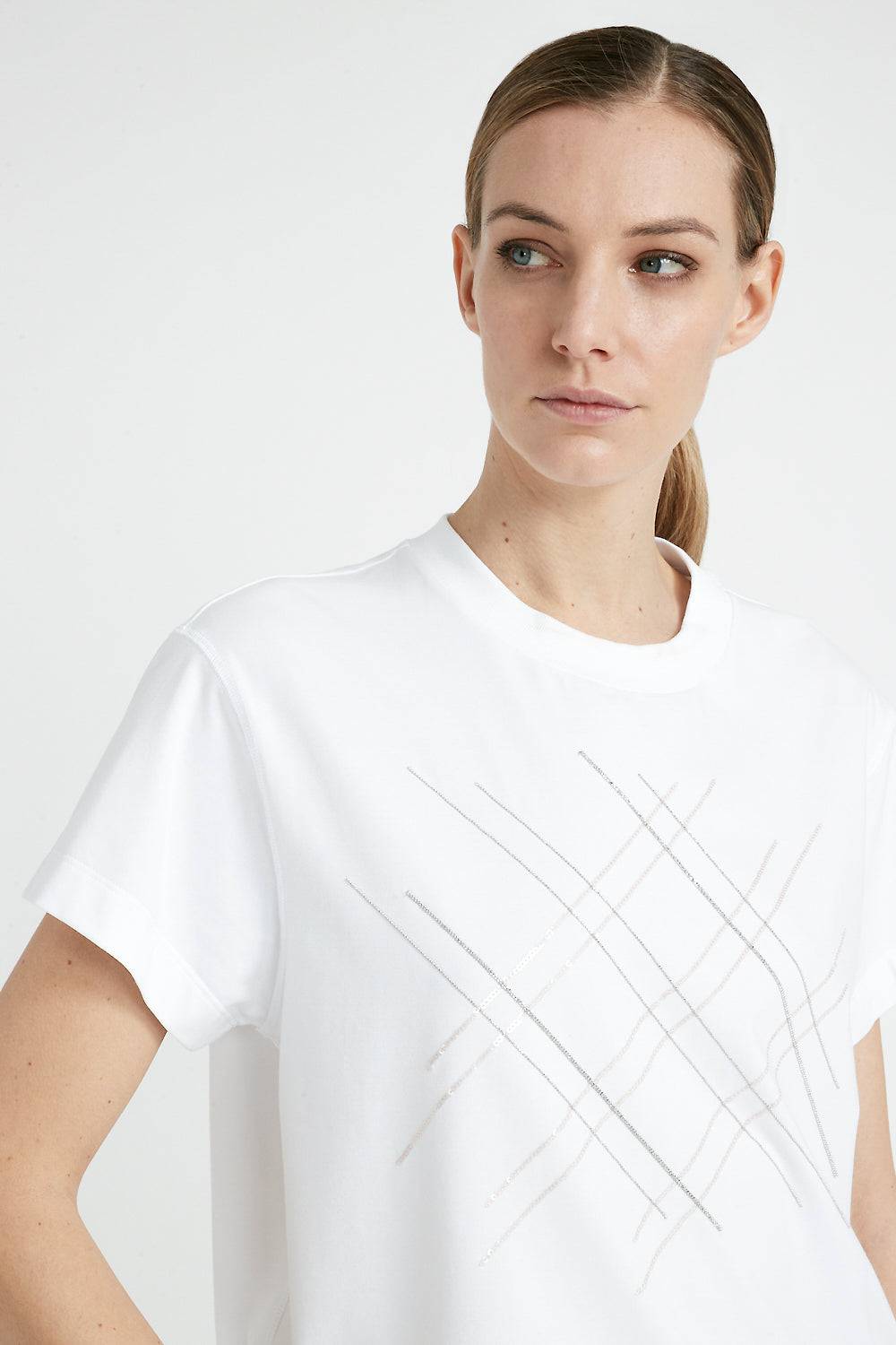 Peserico T-shirt in jersey di cotone con ricamo Sottocosto