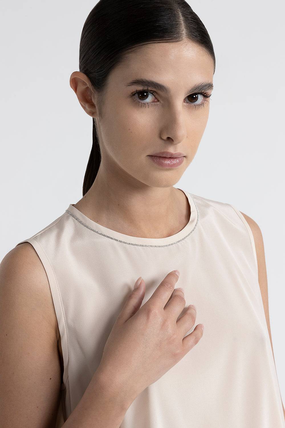 Peserico Top girocollo in crepe de chine di seta Sconto