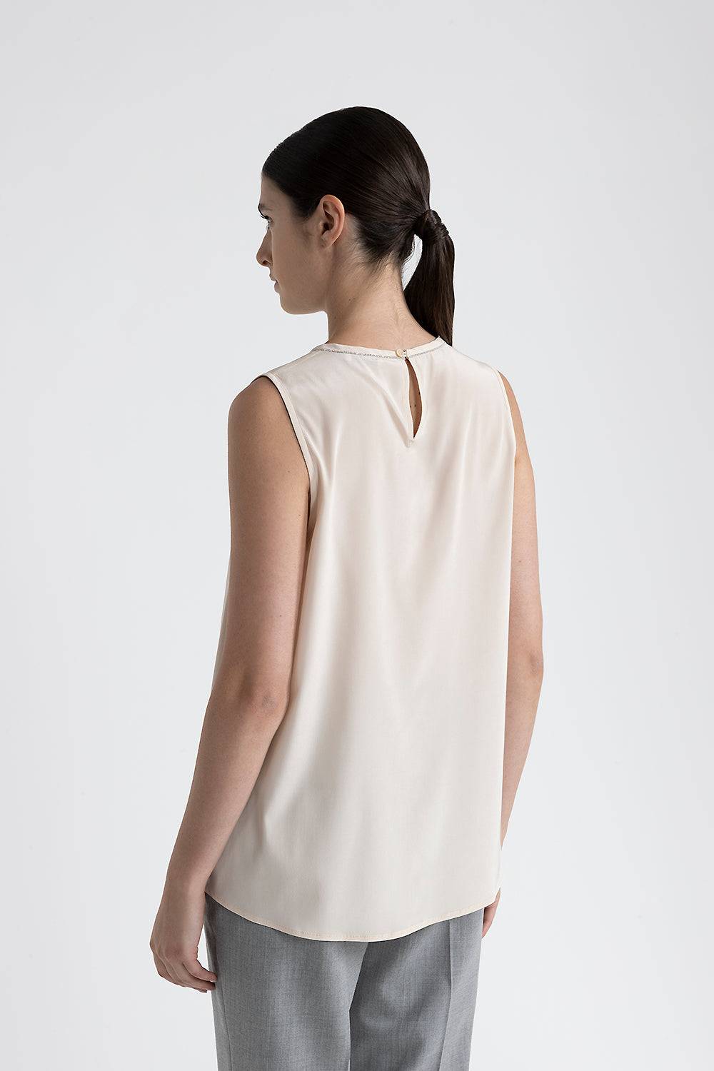 Peserico Top girocollo in crepe de chine di seta Sconto
