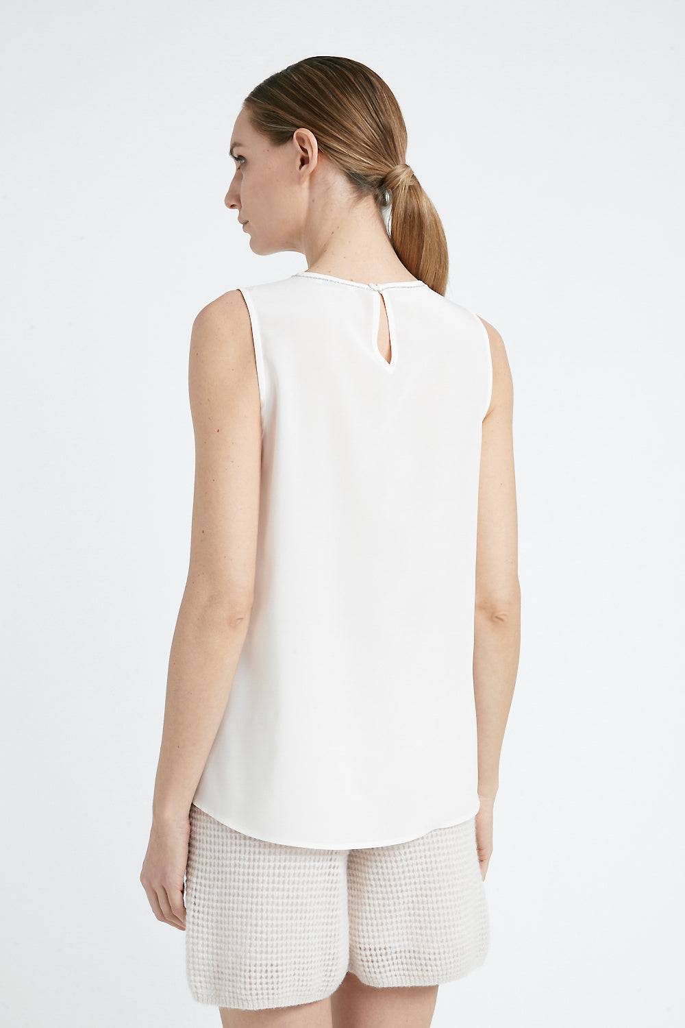 Peserico Top girocollo in crepe de chine di seta Offerta