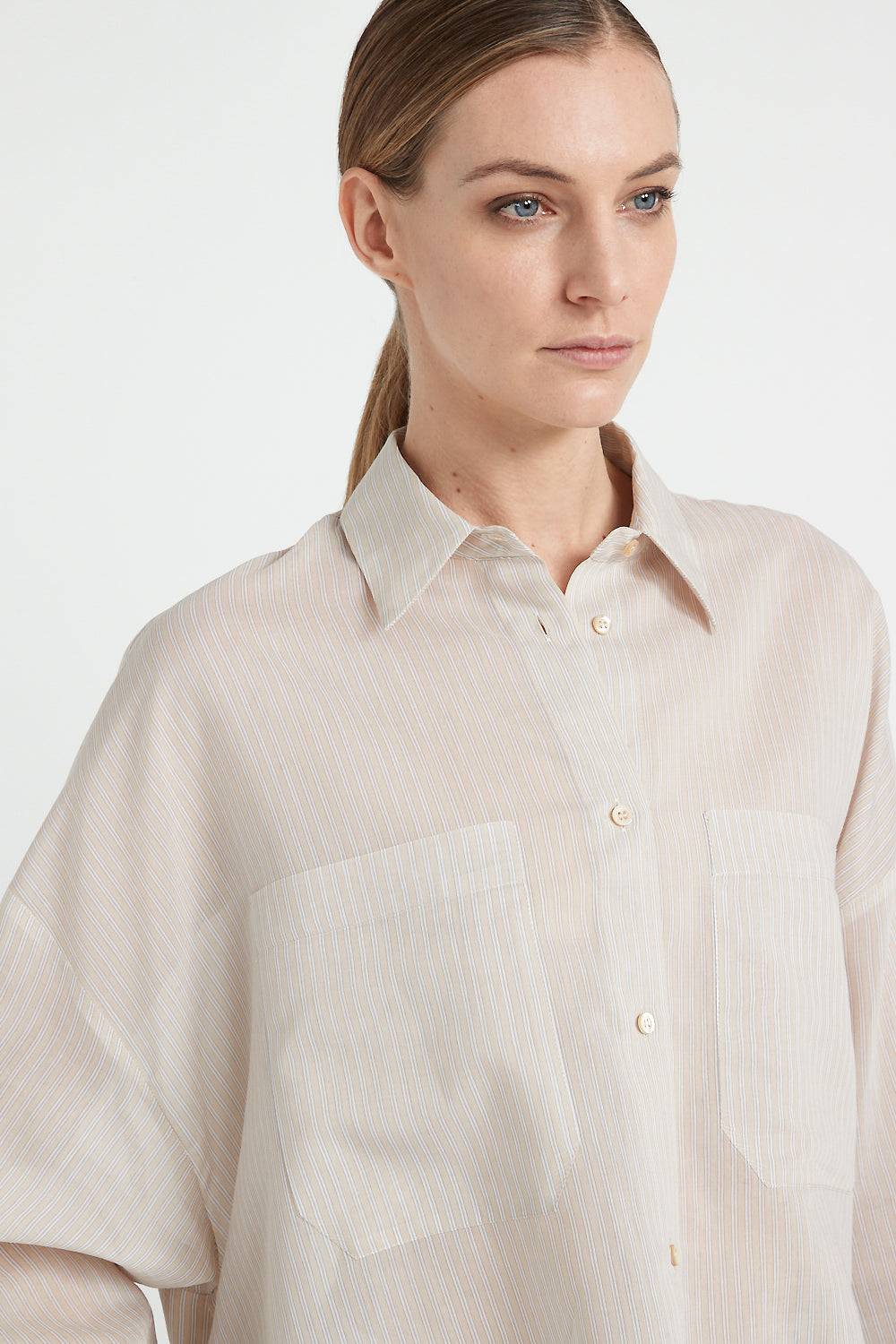 Peserico Camicia in organza rigata di cotone e seta Online