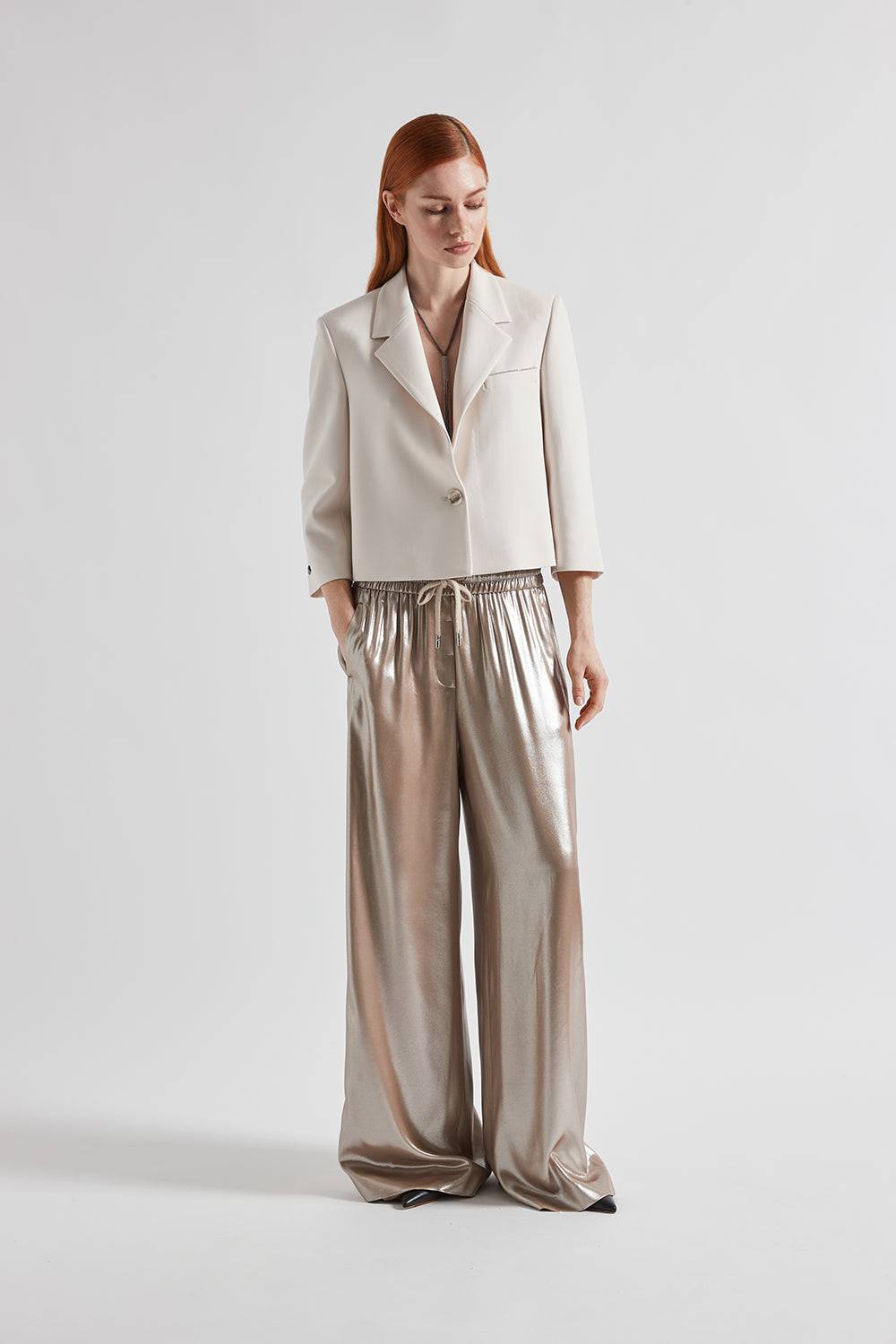 Peserico Pantalone in fluido twill laminato argento Vendite Flash