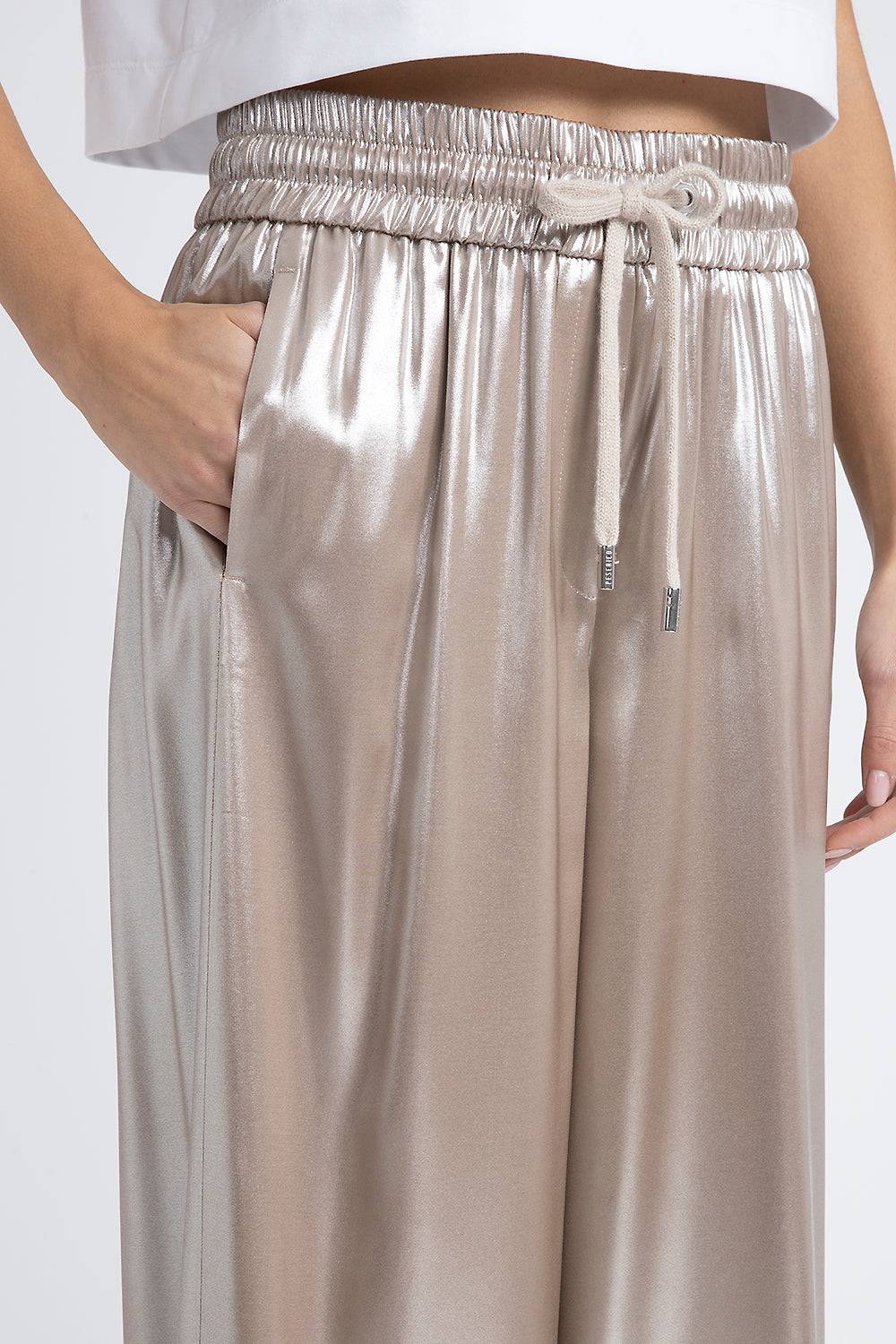 Peserico Pantalone in fluido twill laminato argento Vendite Flash