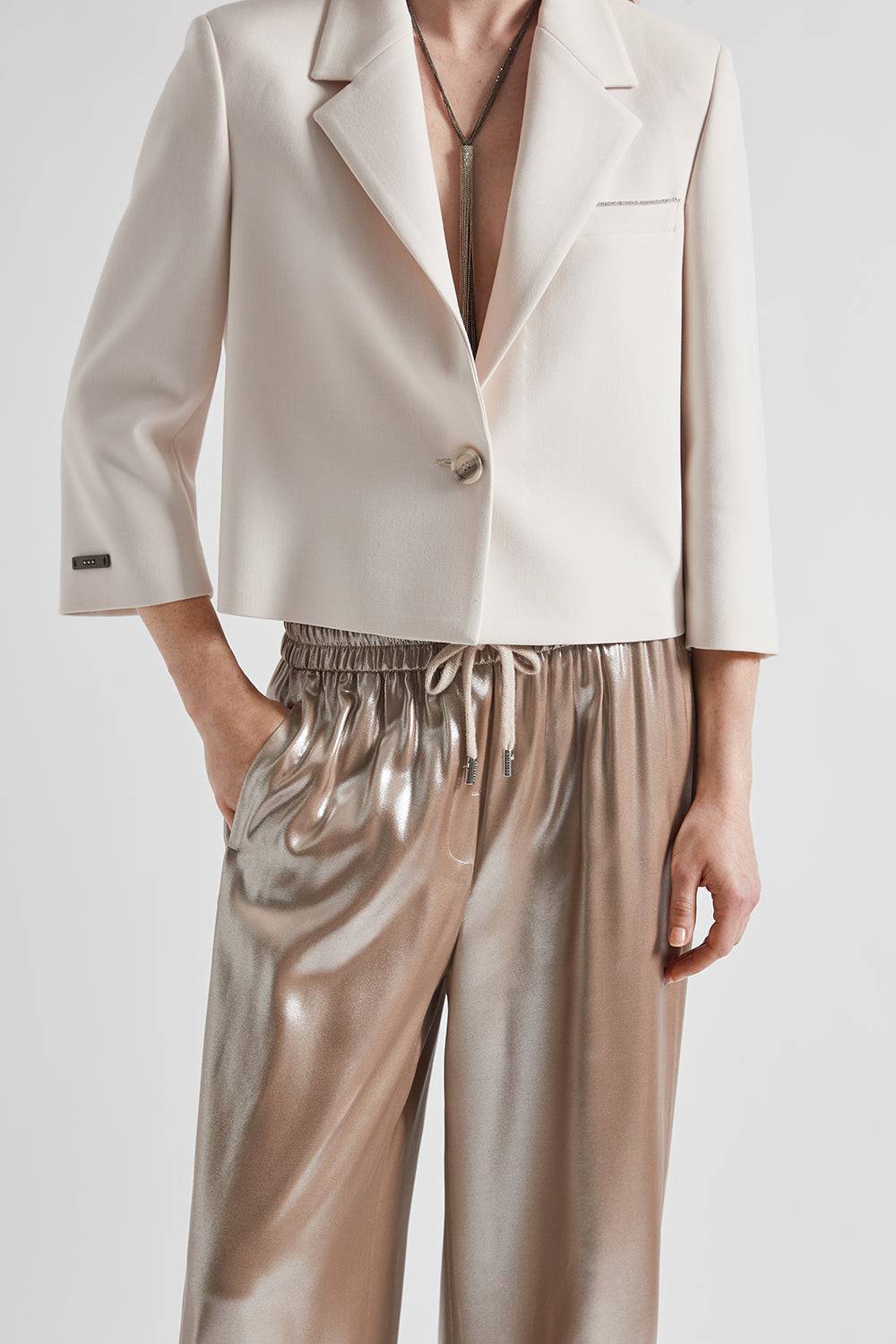 Peserico Pantalone in fluido twill laminato argento Vendite Flash