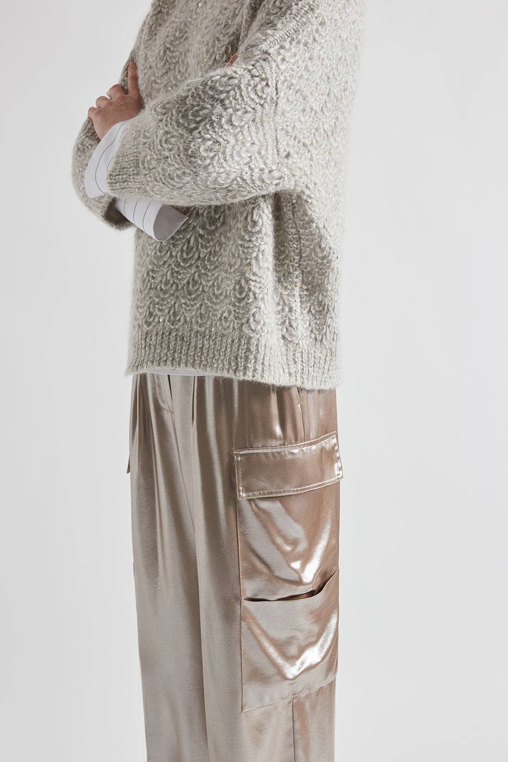 Peserico Pantalone baggy in fluido twill di viscosa laminato argento Sottocosto
