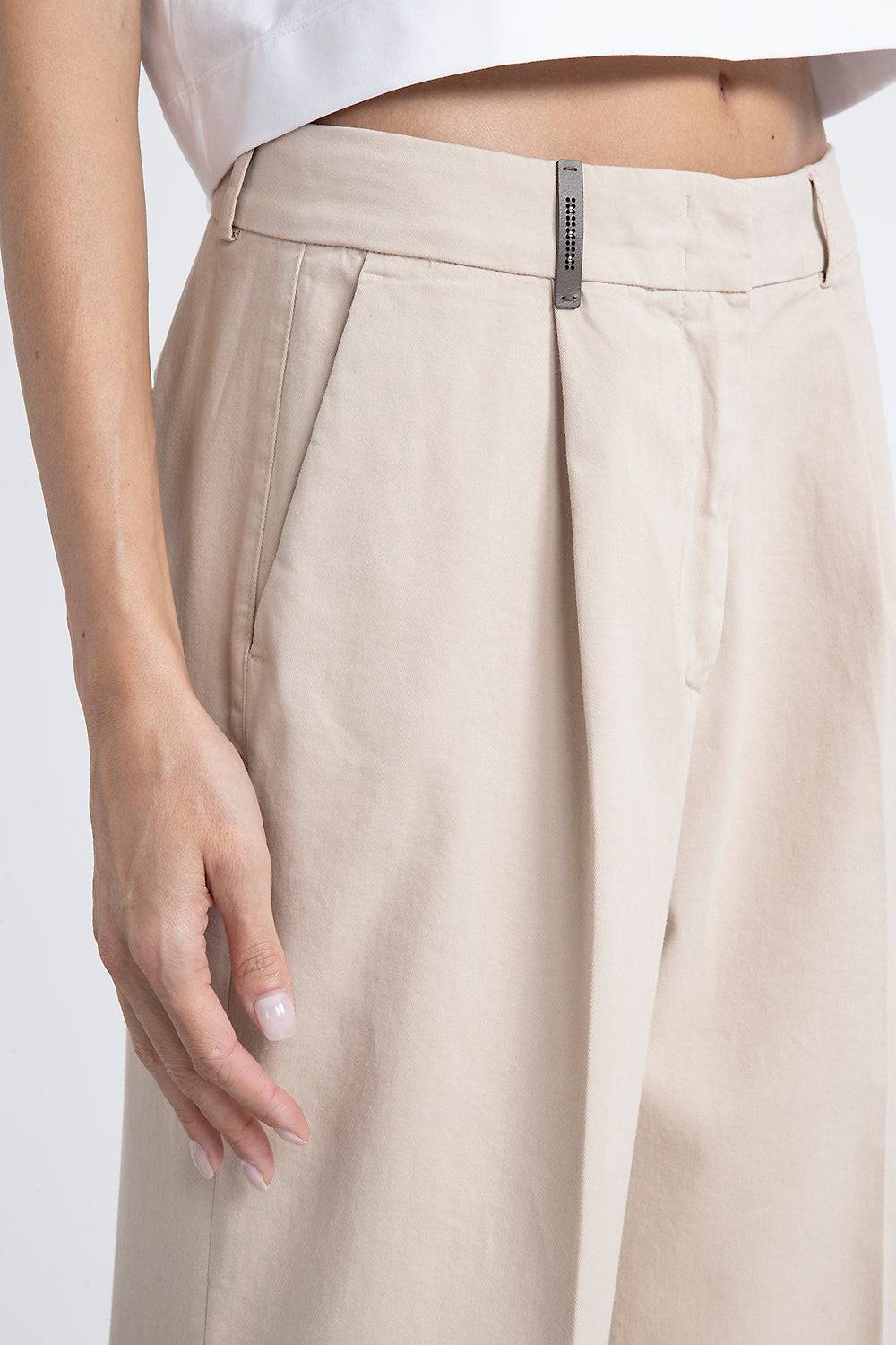 Peserico Pantalone gamba larga in gabardina di cotone In Linea