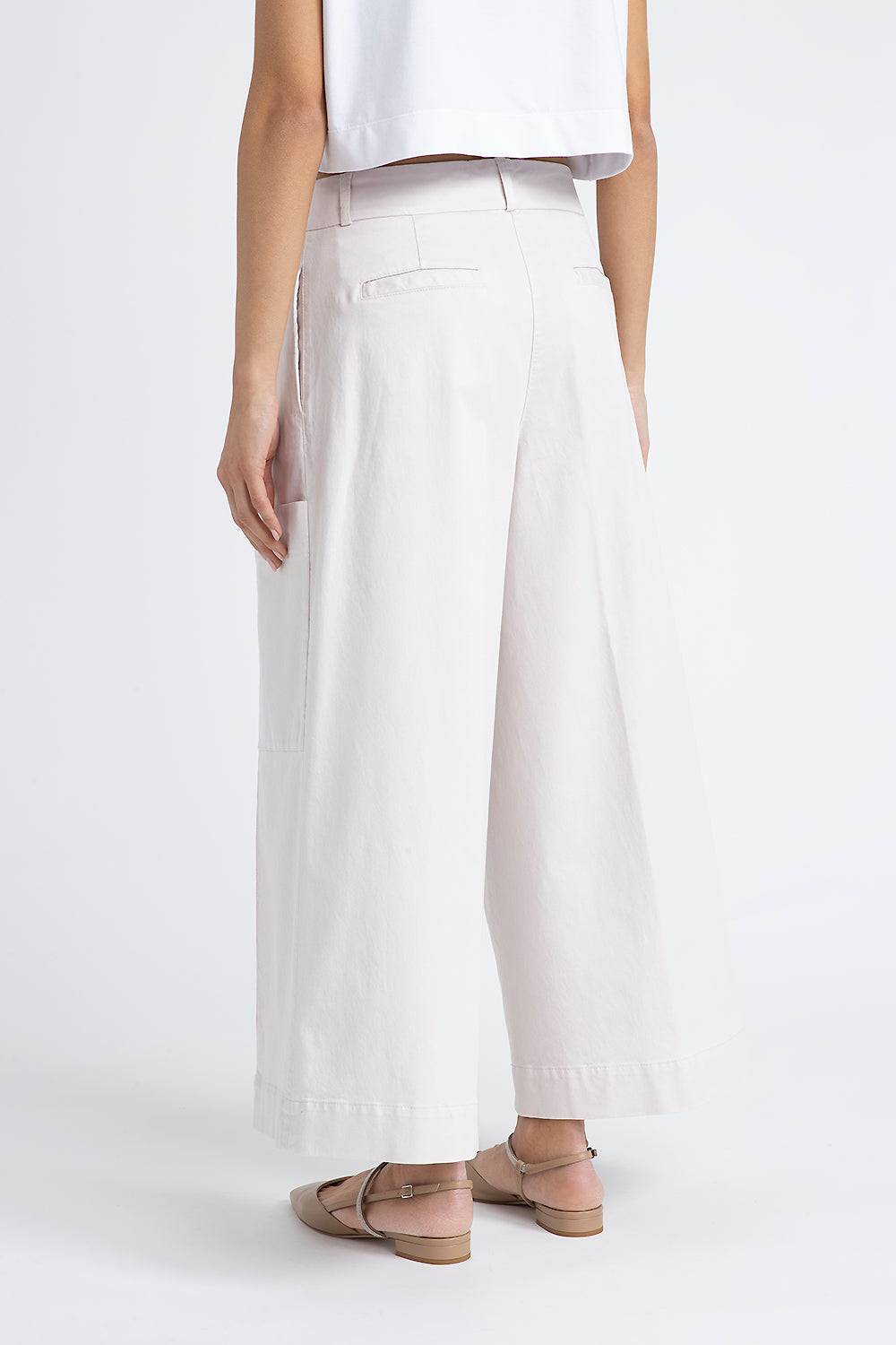 Peserico Pantalone gamba larga in gabardina di cotone seta tencel Promozione