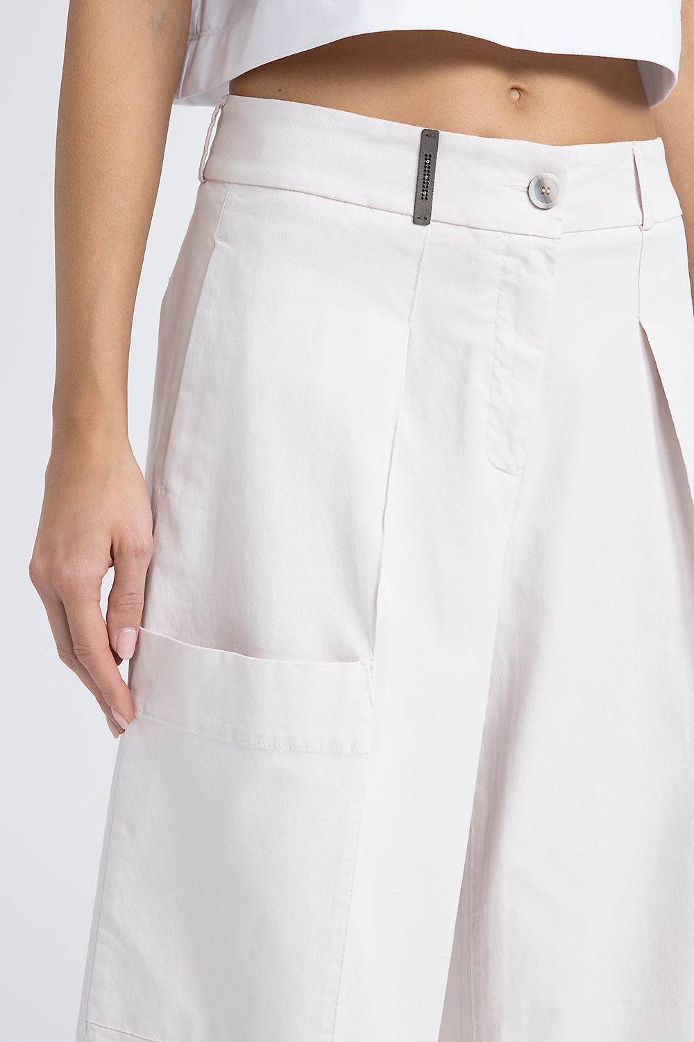 Peserico Pantalone gamba larga in gabardina di cotone seta tencel Promozione