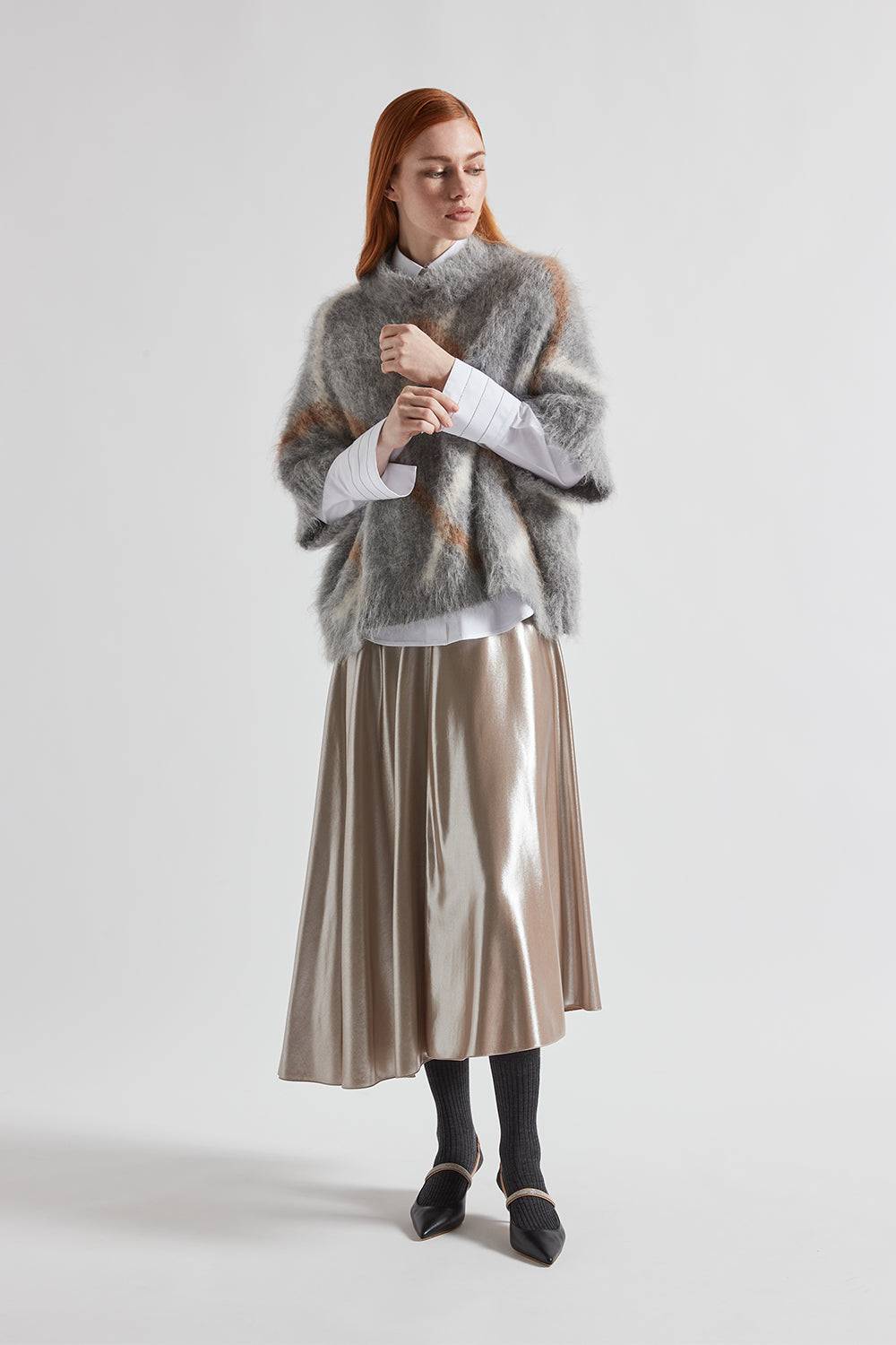 Peserico Gonna midi asimmetrica in twill laminato argento Vendite Flash