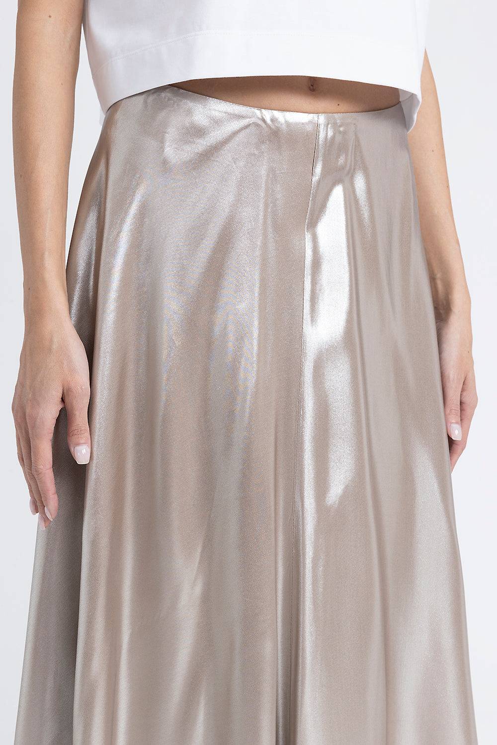 Peserico Gonna midi asimmetrica in twill laminato argento Vendite Flash