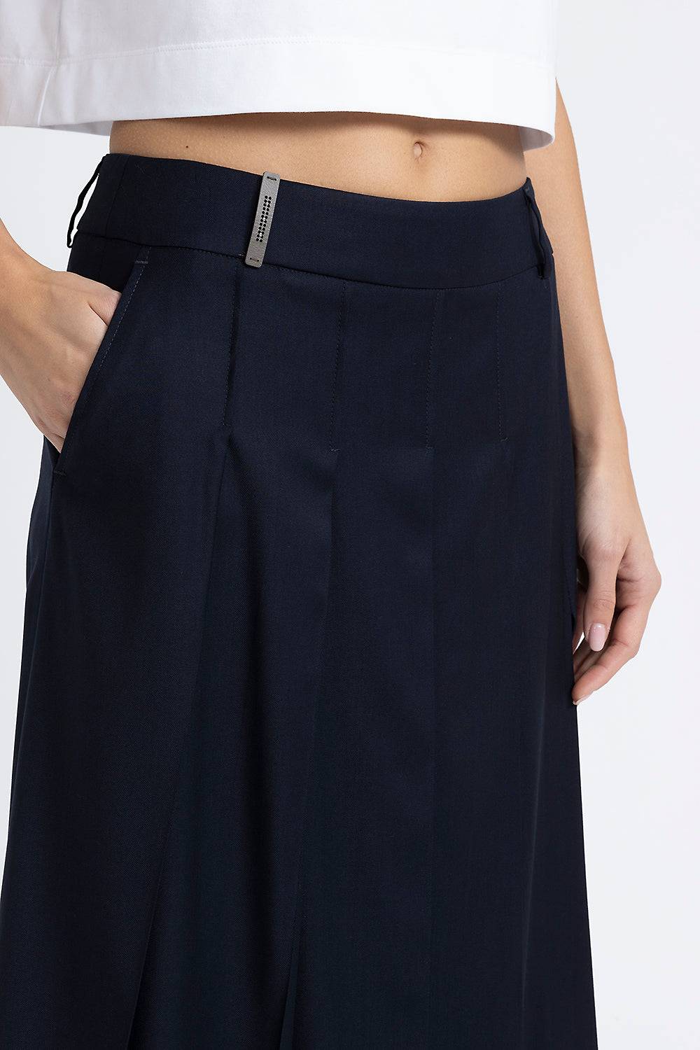 Peserico Gonna midi in twill di lana viscosa e organza Nuova