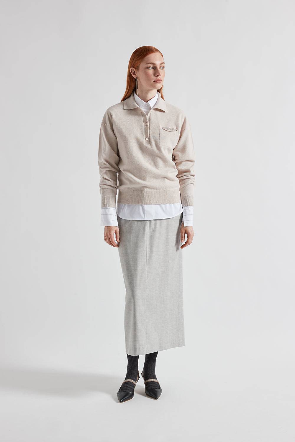 Peserico Gonna lunga diritta in twill di lana e viscosa Moda