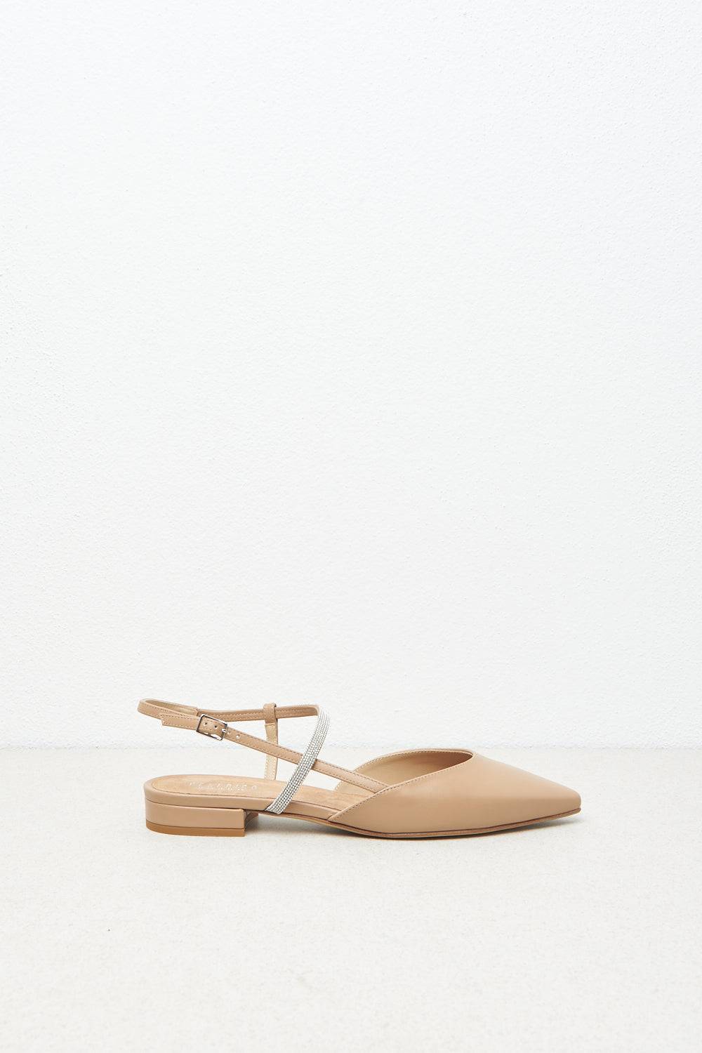 Peserico Ballerine slingback flat in pelle con Punto Luce In Linea