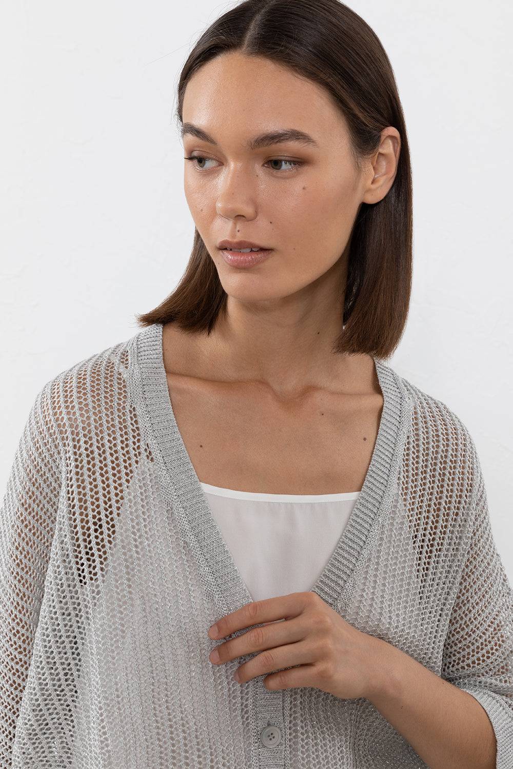 Peserico Maglia in filato di lino cotone crepe e lurex Presa