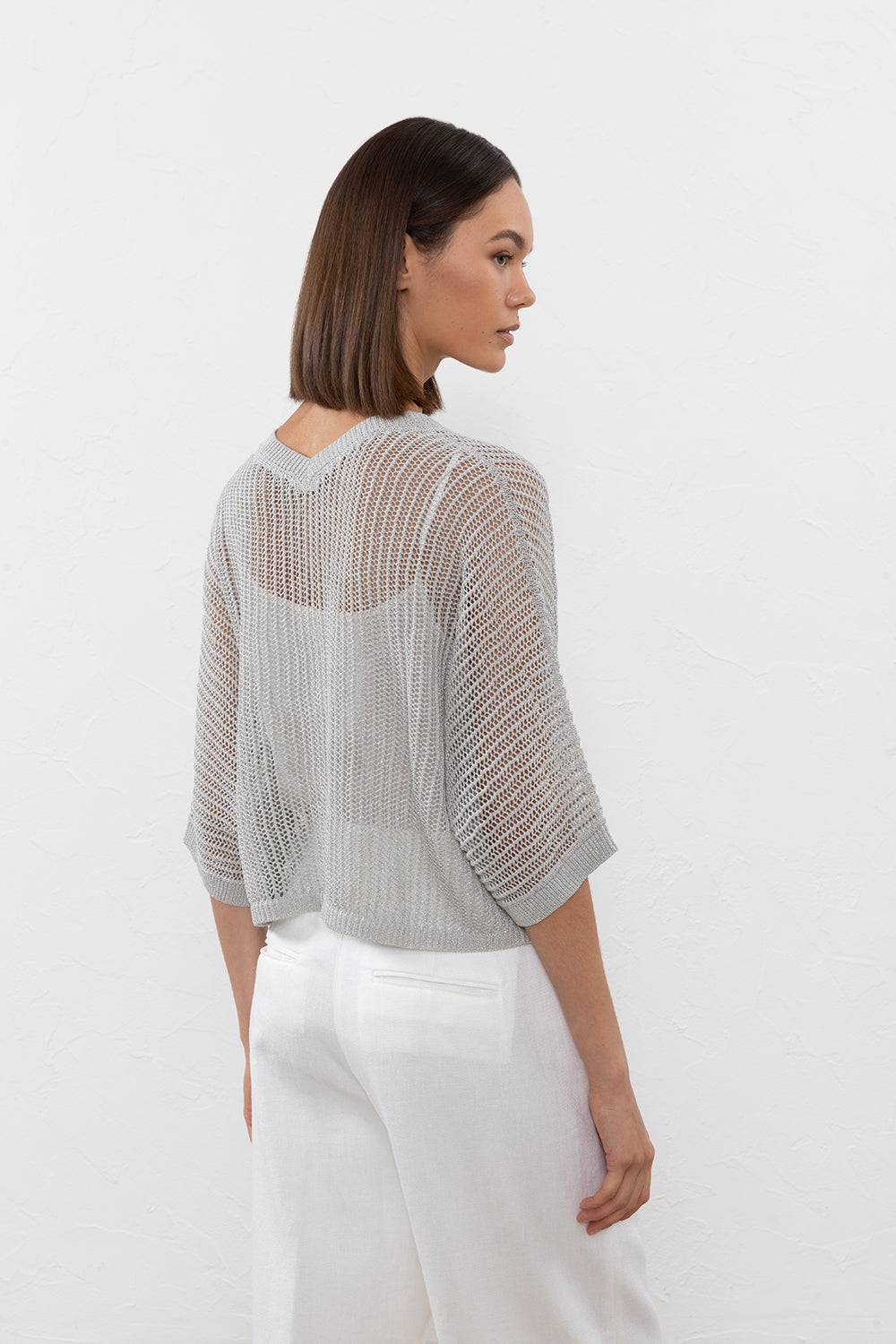 Peserico Maglia in filato di lino cotone crepe e lurex Presa