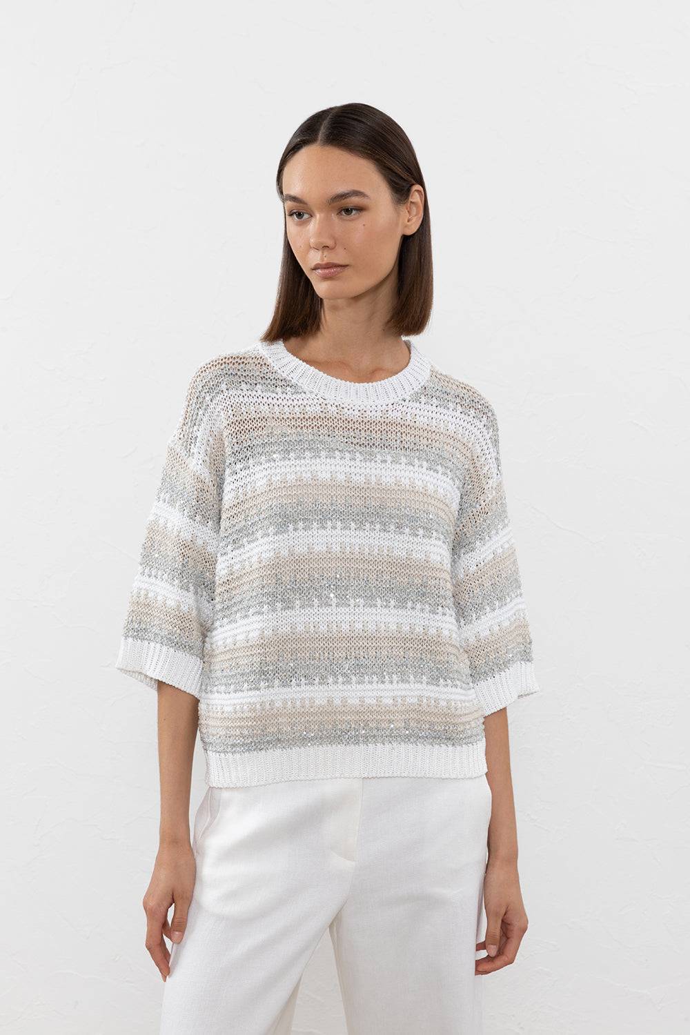 Peserico Maglia in filato di viscosa, lino, tencel e paillettes Economico