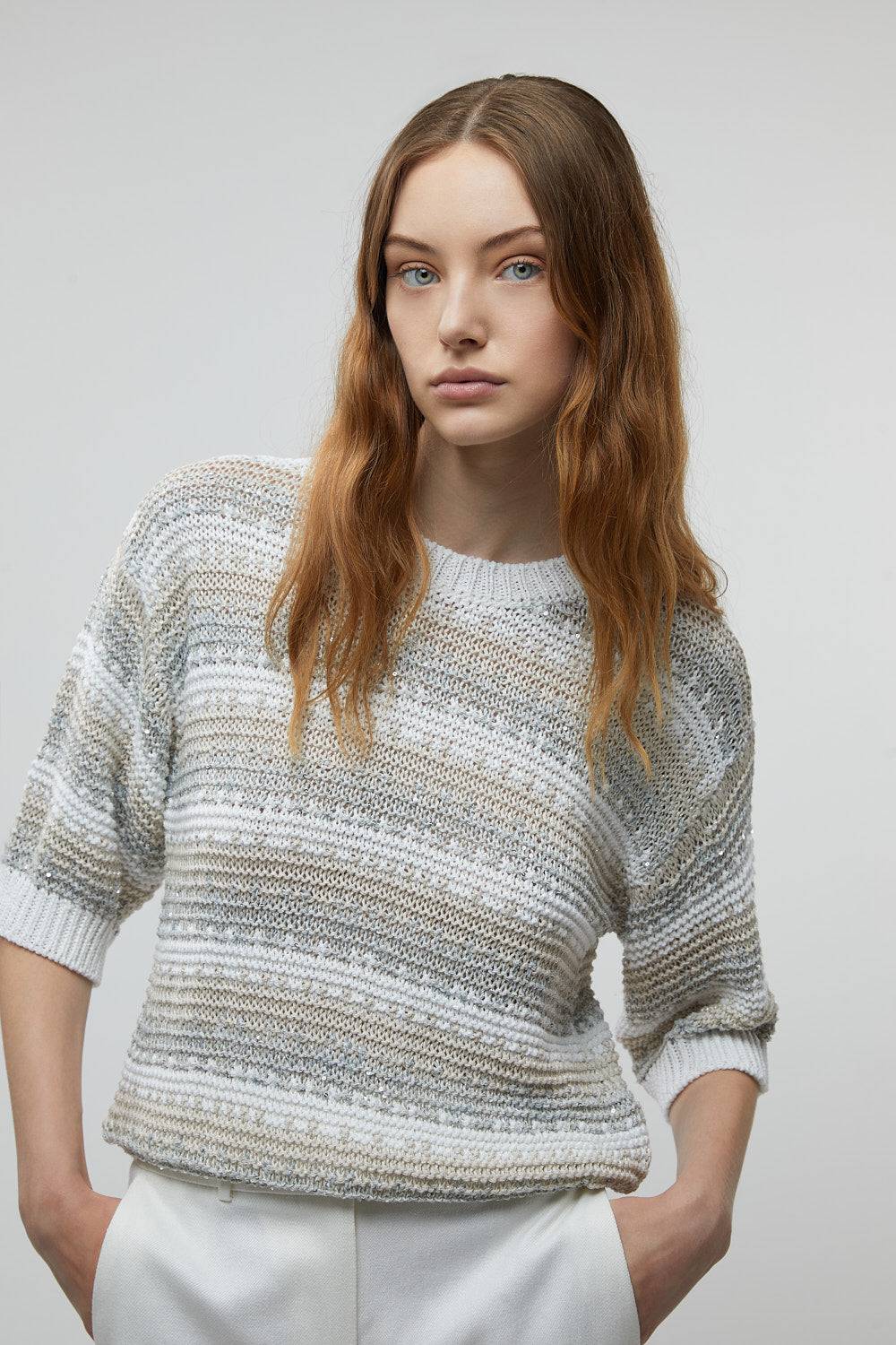 Peserico Maglia in filato di viscosa, lino, tencel e paillettes Economico