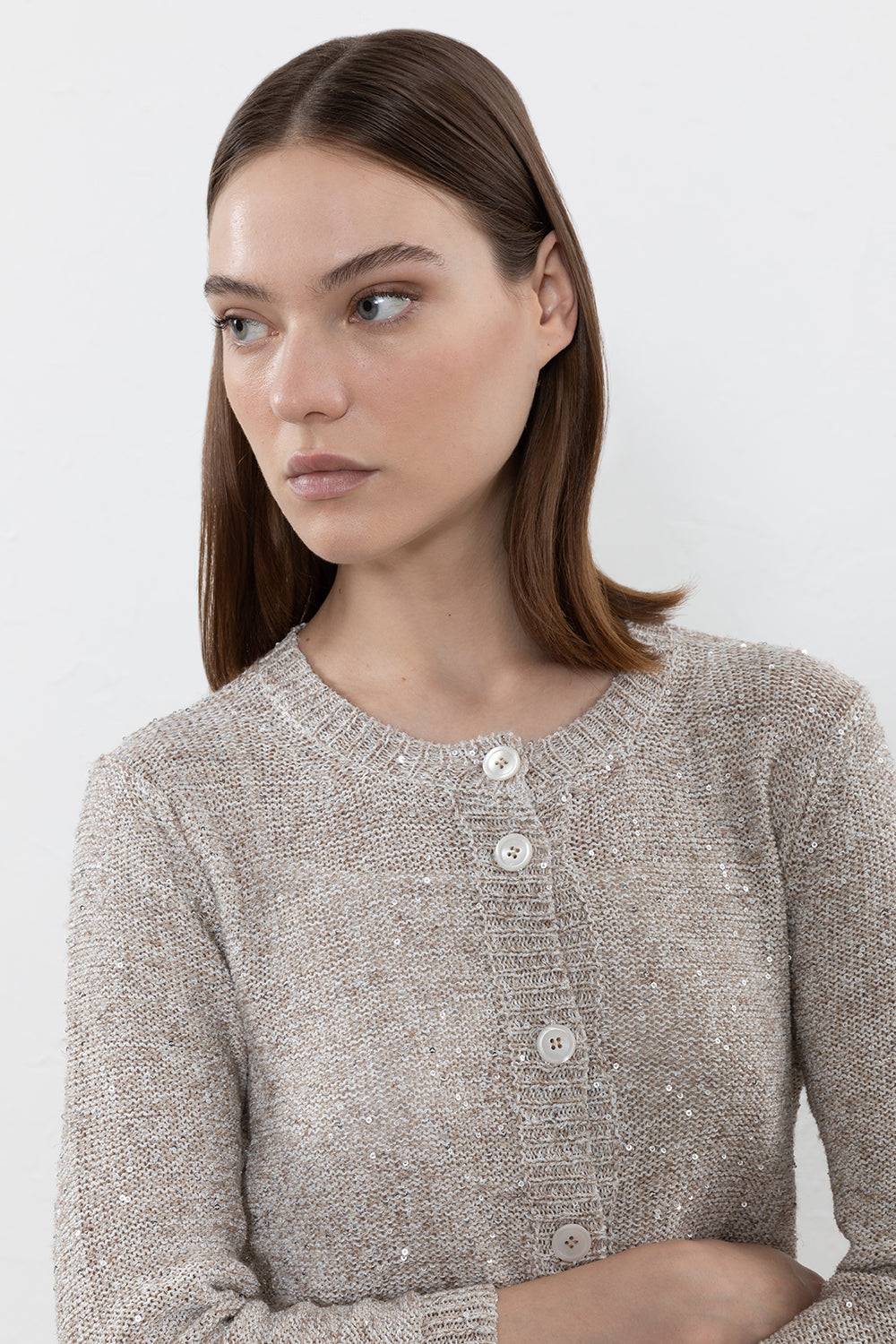 Peserico Maglia in filato di misto lino, viscosa e tencel con paillettes Outlet