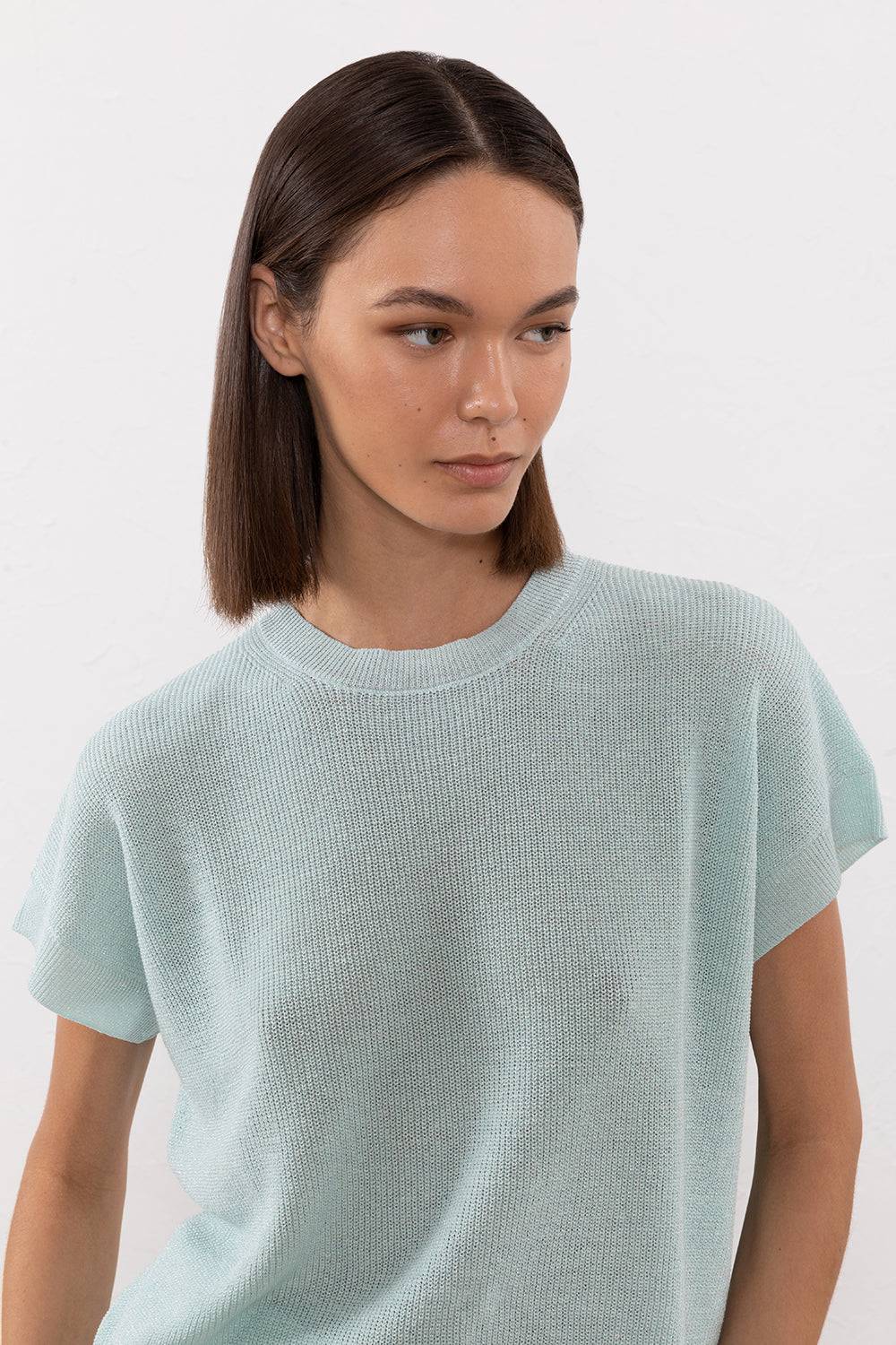 Peserico Maglia in filato di lino cotone crepe e lurex In Vendita