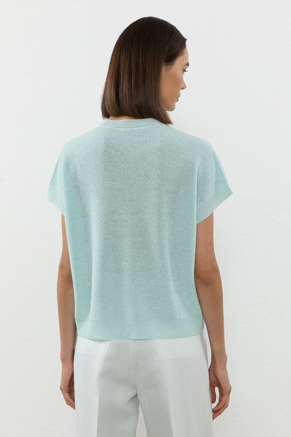 Peserico Maglia in filato di lino cotone crepe e lurex In Vendita