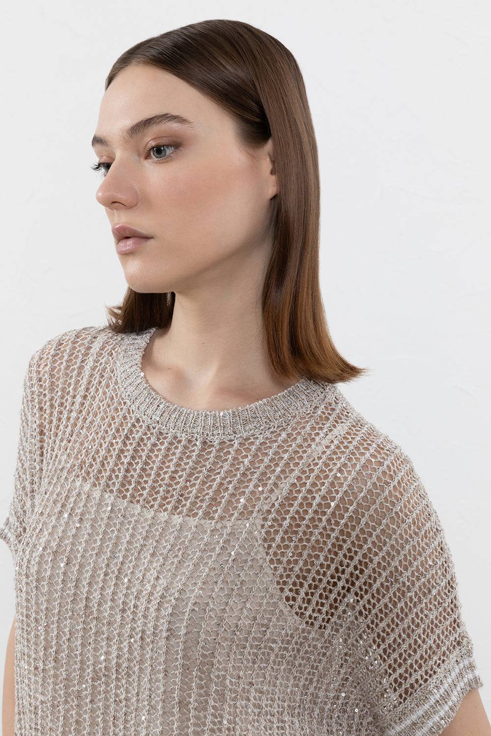 Peserico Maglia in filato di lino, viscosa e paillettes Offerte