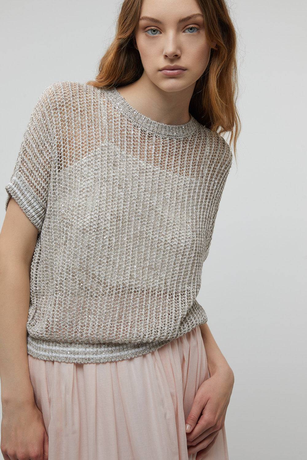 Peserico Maglia in filato di lino, viscosa e paillettes Offerte