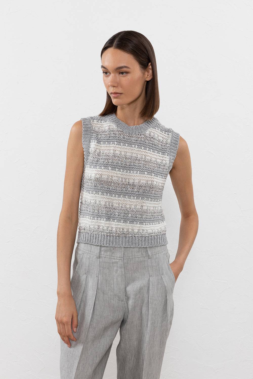 Peserico Top in filato di viscosa, lino, lurex e paillettes In Linea