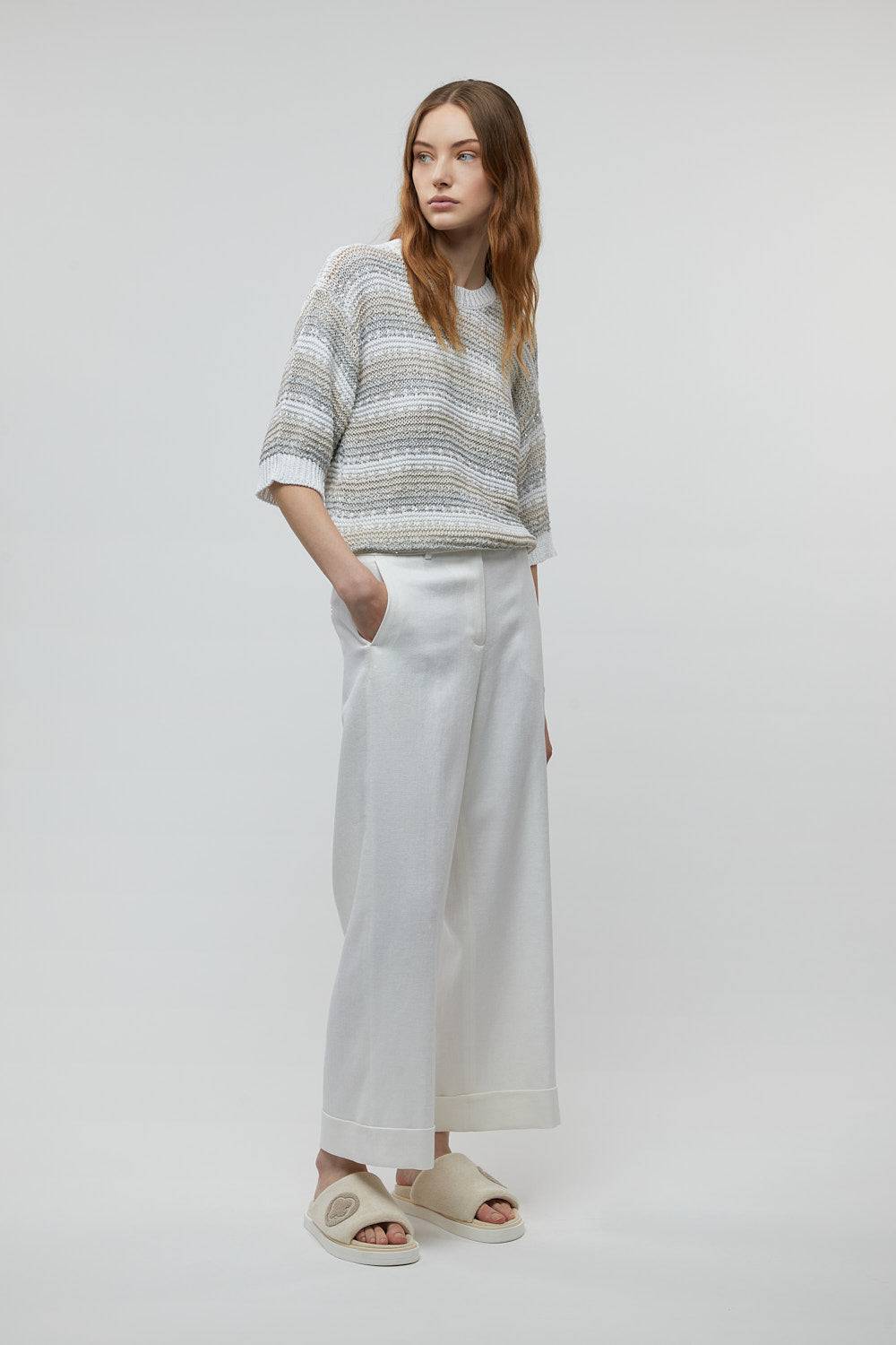 Peserico Pantalone in diagonale fluida di lino viscosa Shopping Online