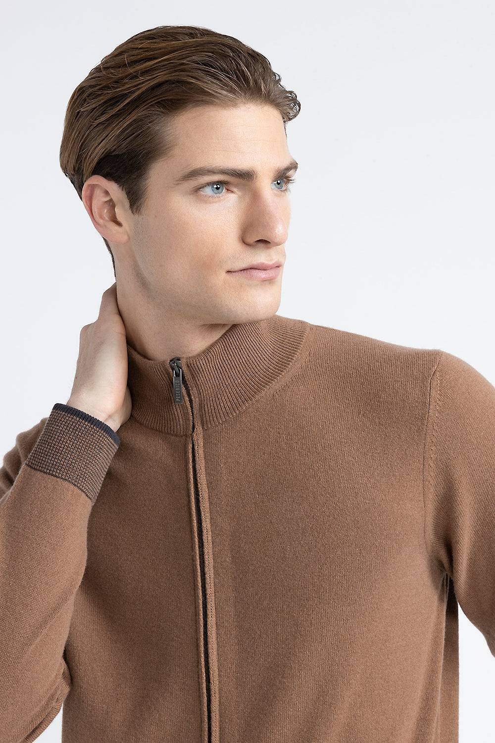Peserico Maglia collo alto con zip in lana, seta e cashmere 2025