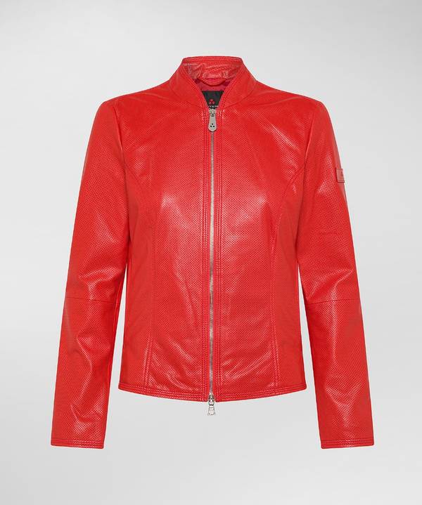 Peuterey Giacca biker lucida in pelle traforata Offerte