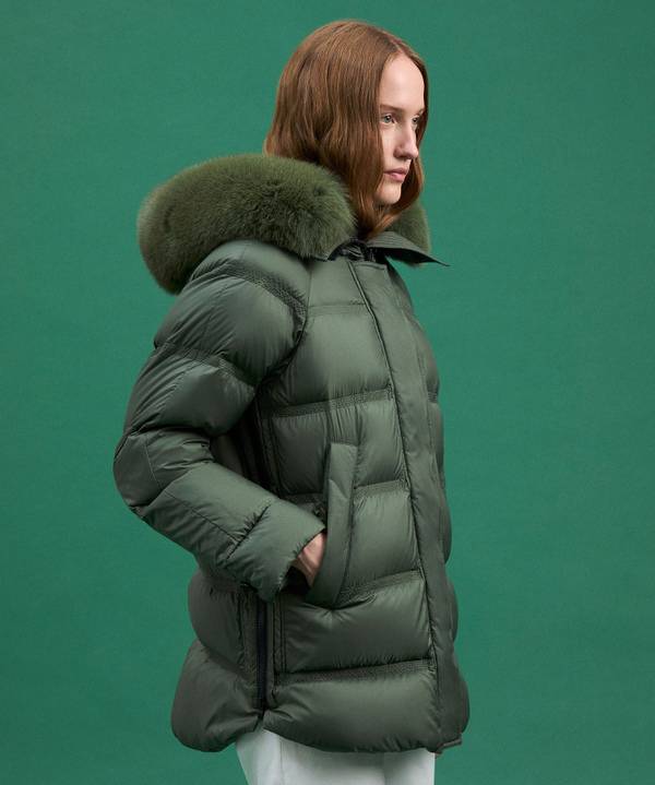 Peuterey Puffer Jacket Con Cappuccio Bordato In Pelliccia Saldi Di Fabbrica