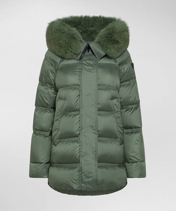 Peuterey Puffer Jacket Con Cappuccio Bordato In Pelliccia Saldi Di Fabbrica