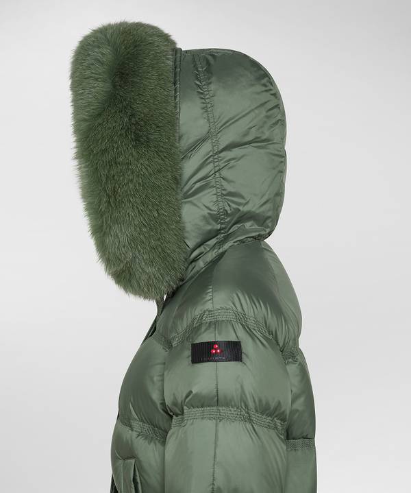 Peuterey Puffer Jacket Con Cappuccio Bordato In Pelliccia Saldi Di Fabbrica