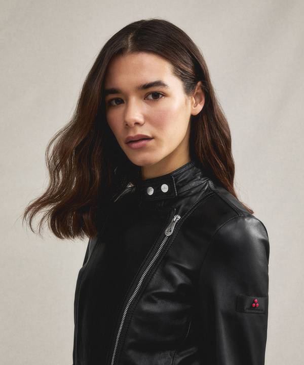 Peuterey Giacca biker in pelle con zip laterale In Saldo