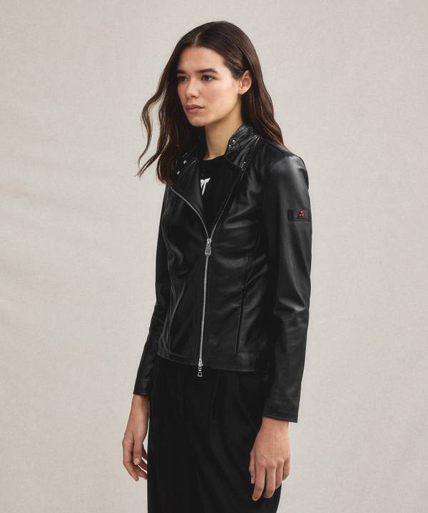 Peuterey Giacca biker in pelle con zip laterale In Saldo