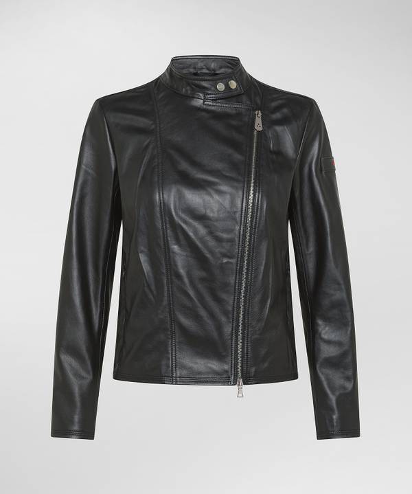 Peuterey Giacca biker in pelle con zip laterale In Saldo
