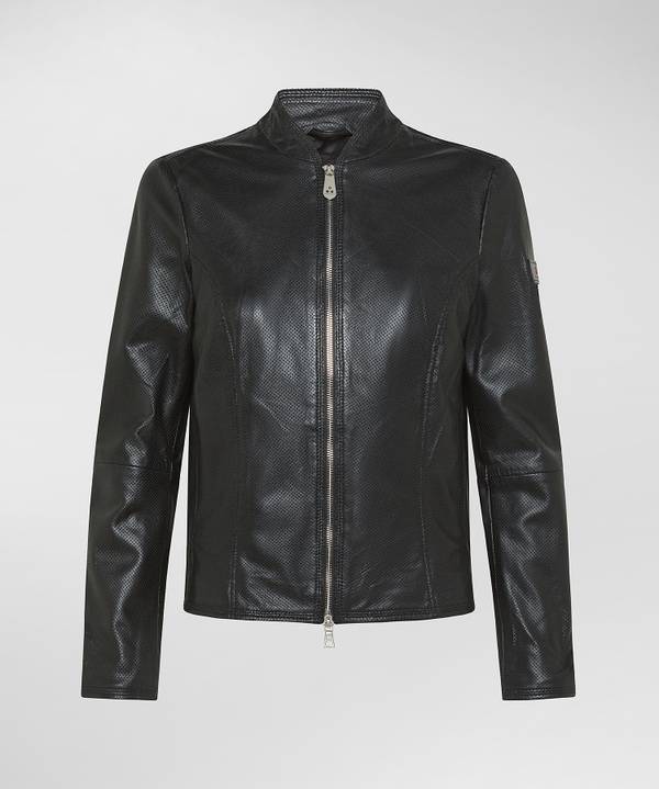 Peuterey Giacca biker lucida in pelle traforata Consegna Veloce