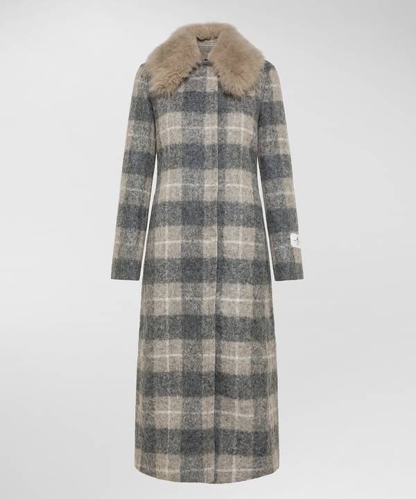 Peuterey Cappotto Checked, Lungo E Avvitato Con Pelliccia Moda