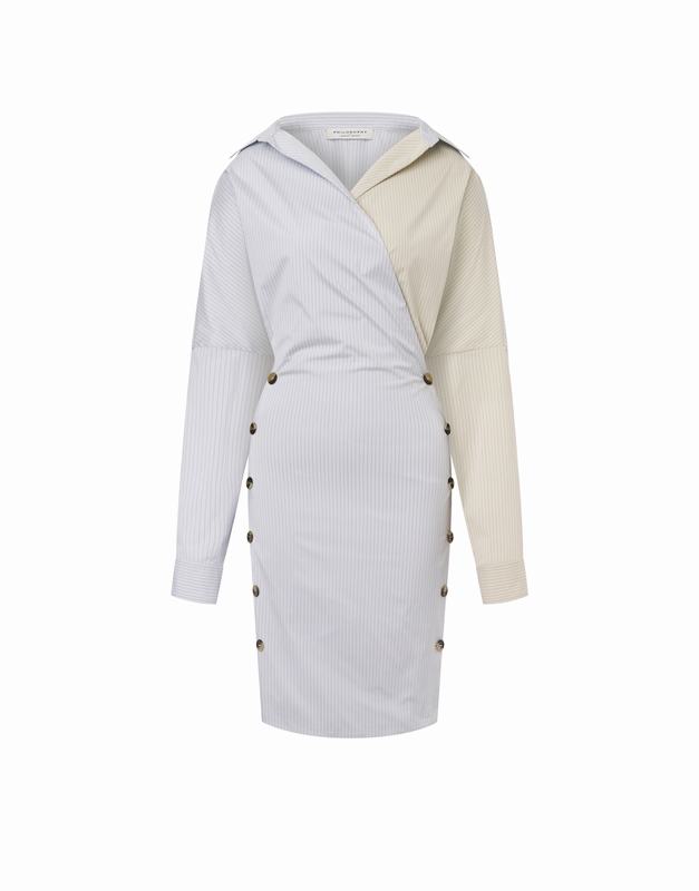 Philosophy Di Lorenzo Serafini Abito in taffetà stretch rigato con bottoni Qualità