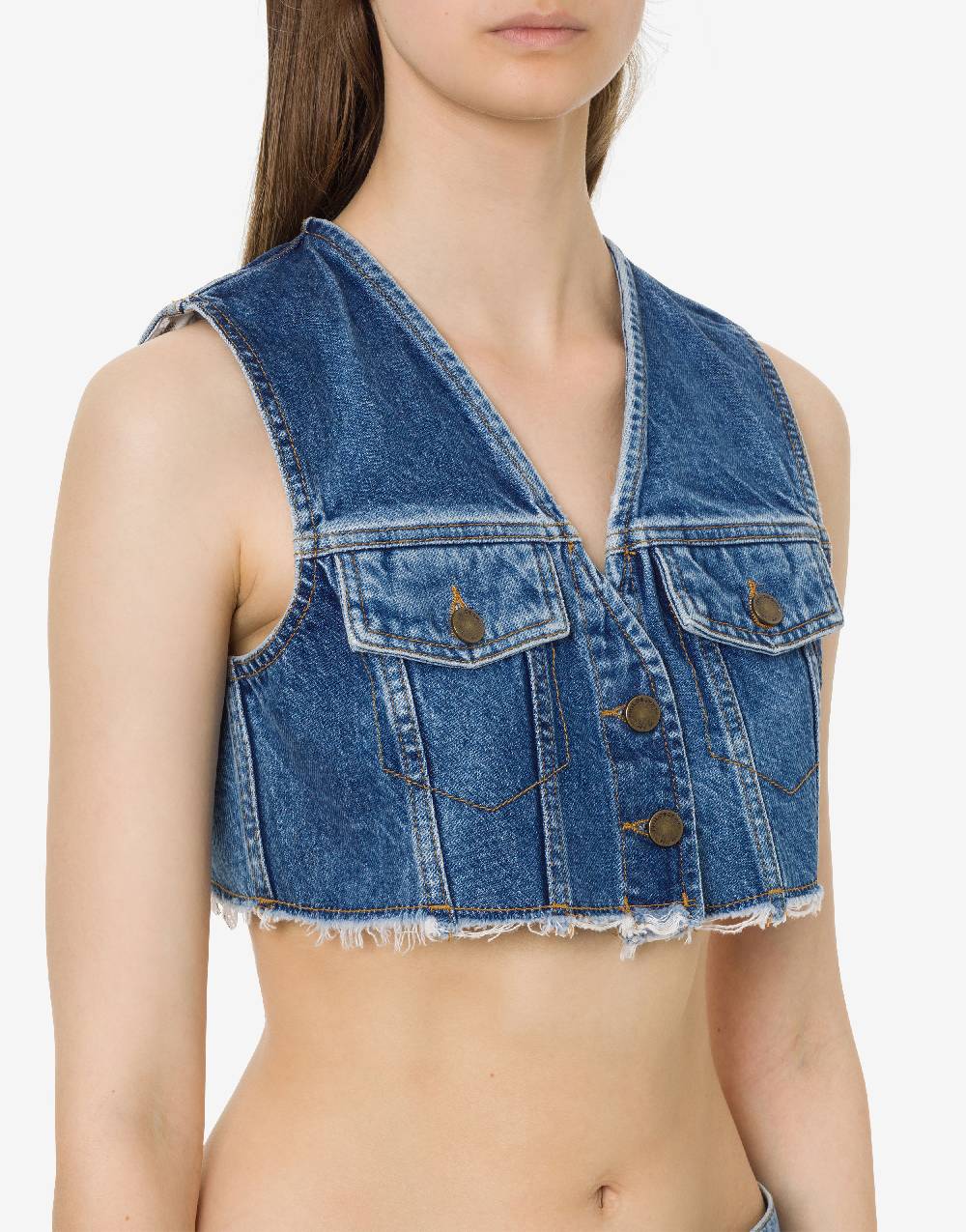 Philosophy Di Lorenzo Serafini Gilet crop in denim Moda