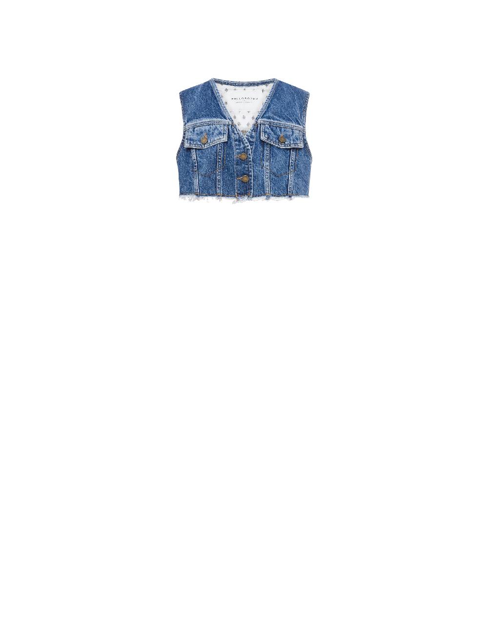 Philosophy Di Lorenzo Serafini Gilet crop in denim Moda